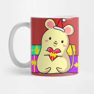 Christmas mouse in red hat with gifts Mug